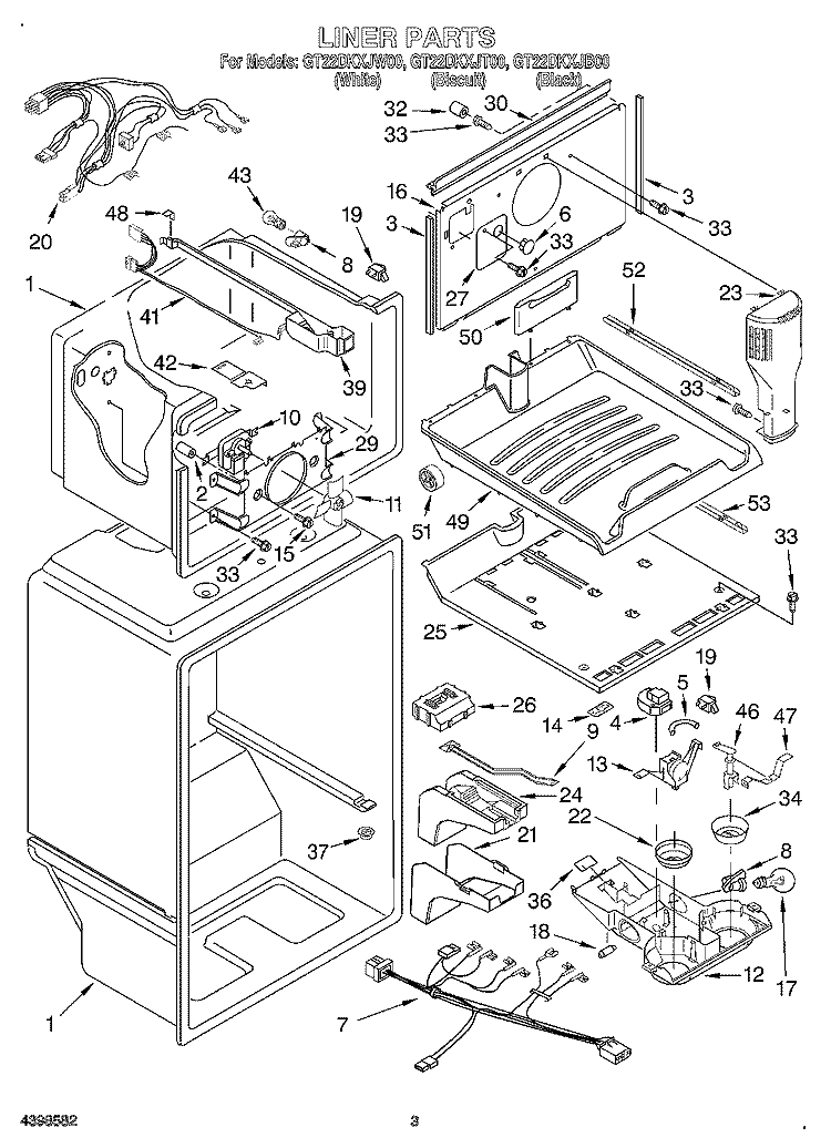 LINER Diagram and Parts List for GT22DKXJB00  Whirlpool Refrigerator