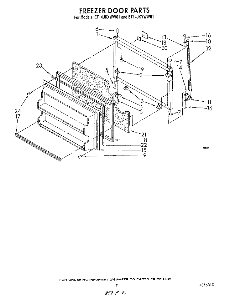 FREEZER DOOR Diagram and Parts List for ET14JKXWN01  Whirlpool Refrigerator