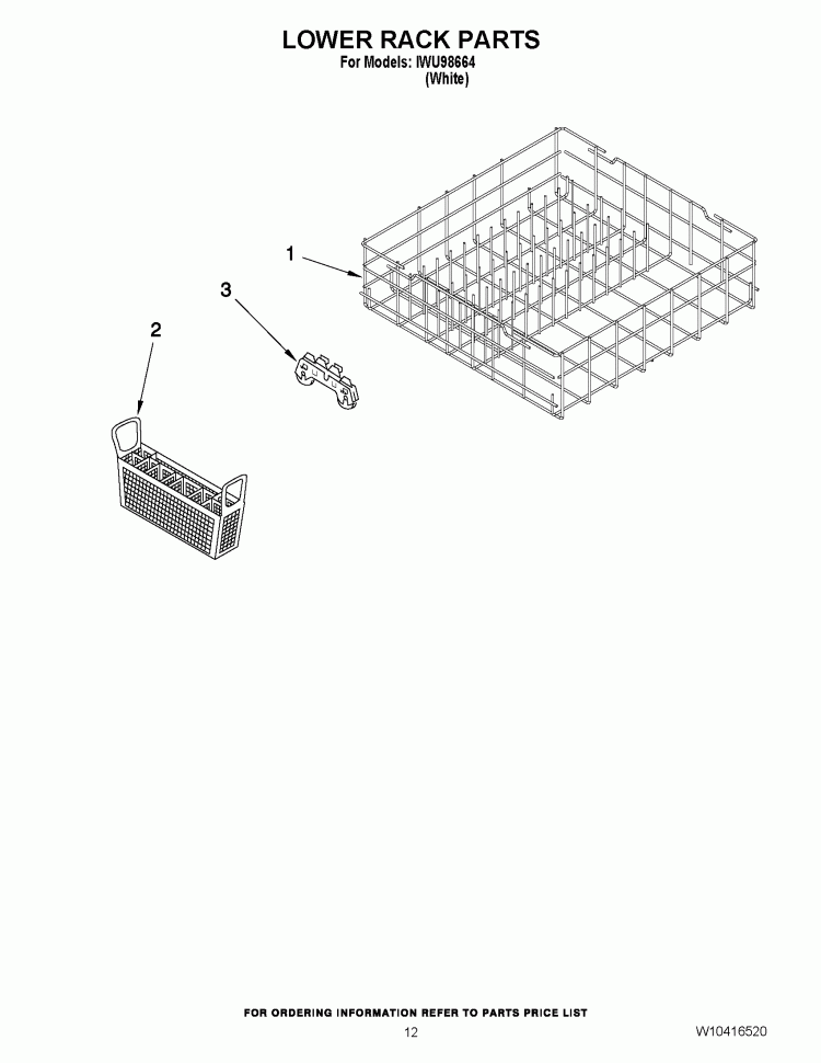 LOWER RACK PARTS Diagram and Parts List for IWU98664  Inglis Dishwasher