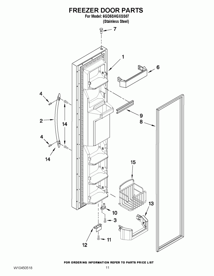 FREEZER DOOR PARTS Diagram and Parts List for 6GD5SHGXSS07  Whirlpool Refrigerator
