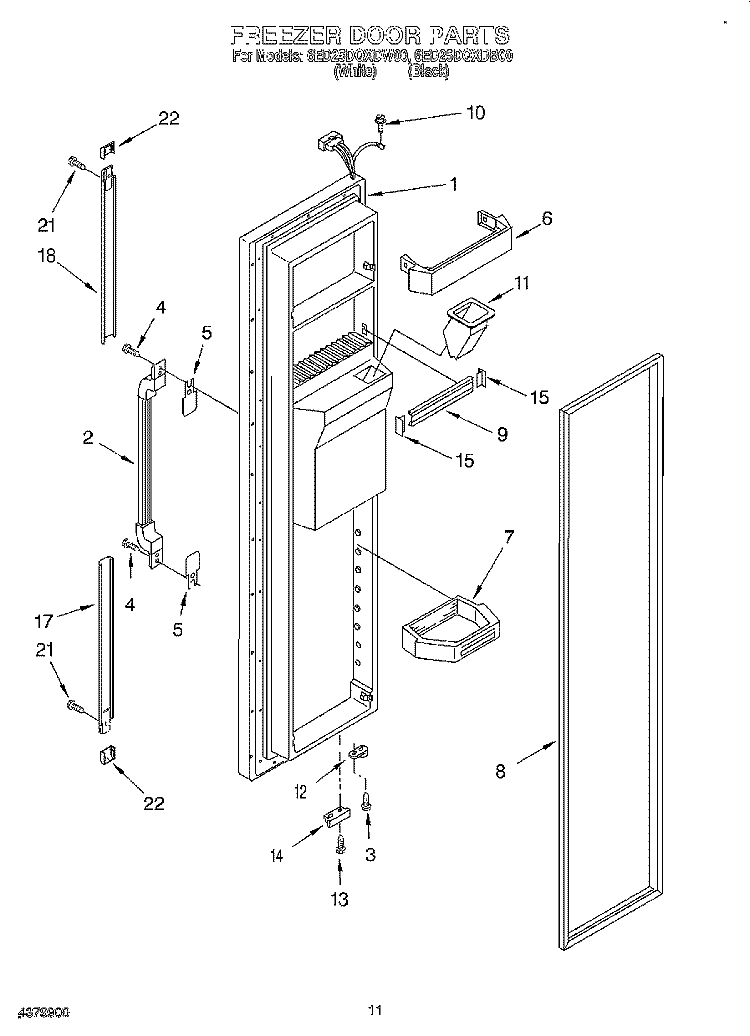 FREEZER DOOR Diagram and Parts List for 6ED25DQXDW00  Whirlpool Refrigerator