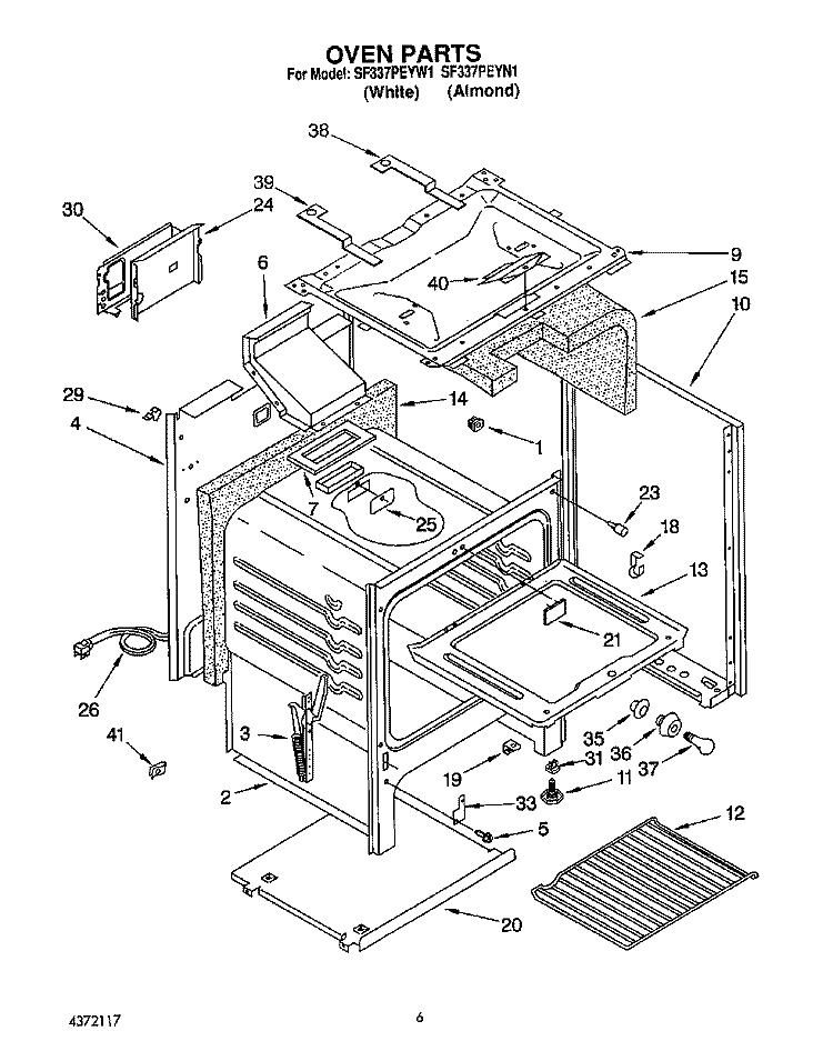 OVEN Diagram and Parts List for SF337PEYW1  Whirlpool Range