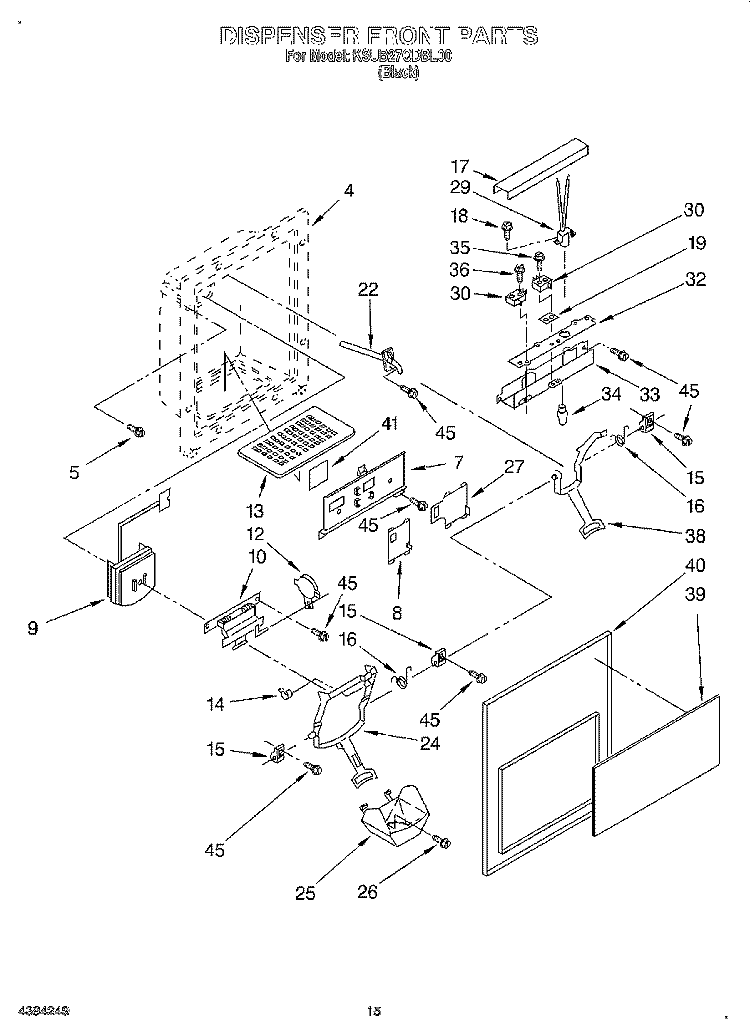 DISPENSER FRONT Diagram and Parts List for KSUB27QDBL00  KitchenAid Refrigerator