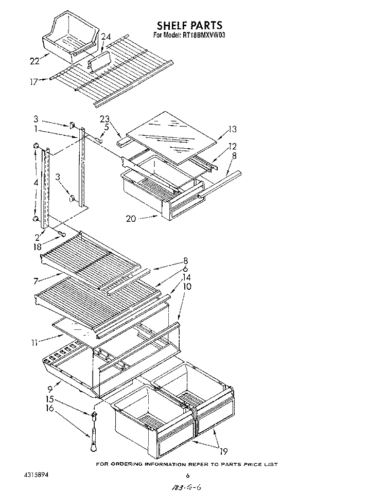 SHELF Diagram and Parts List for RT18BMXVW03  Roper Refrigerator