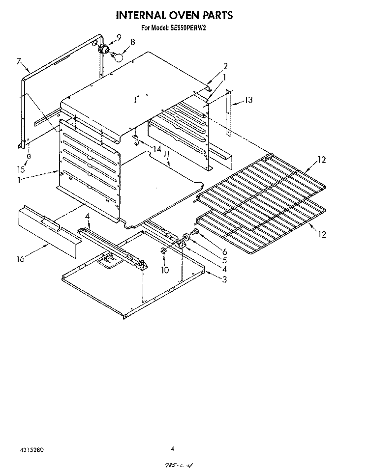 INTERNAL OVEN Diagram and Parts List for SE950PERW2  Whirlpool Range