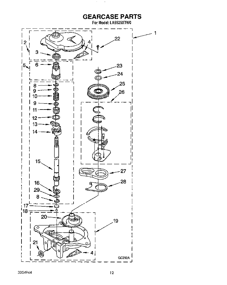 GEARCASE Diagram and Parts List for LA5525XTN0  Whirlpool Washer