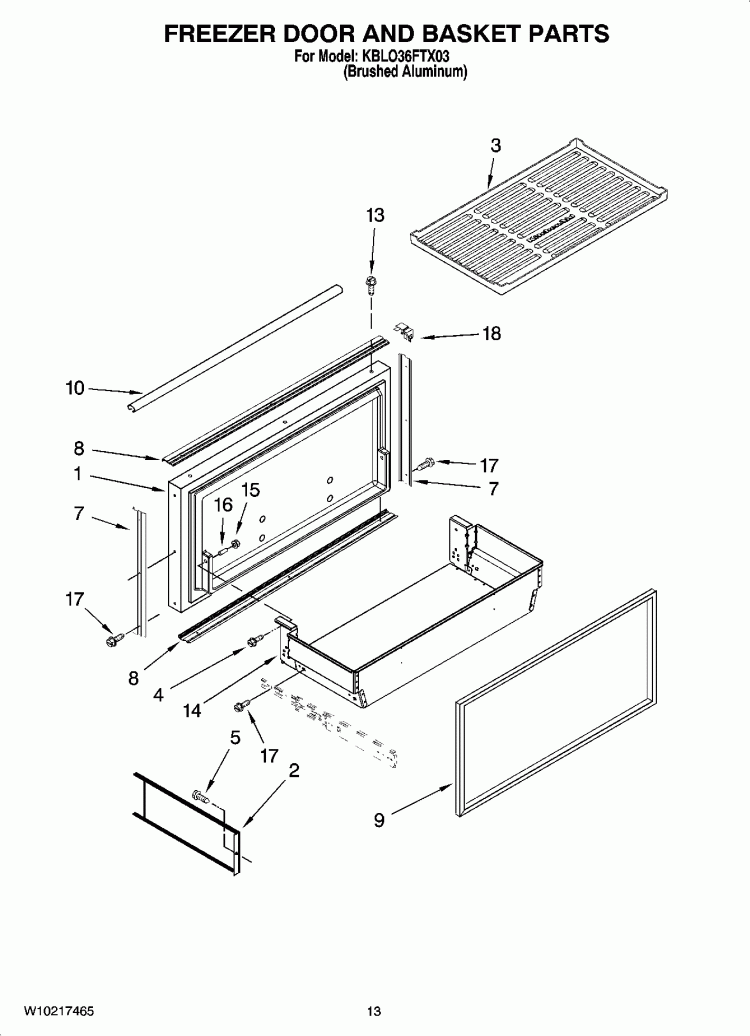 FREEZER DOOR AND BASKET PARTS Diagram and Parts List for KBLO36FTX03  KitchenAid Refrigerator