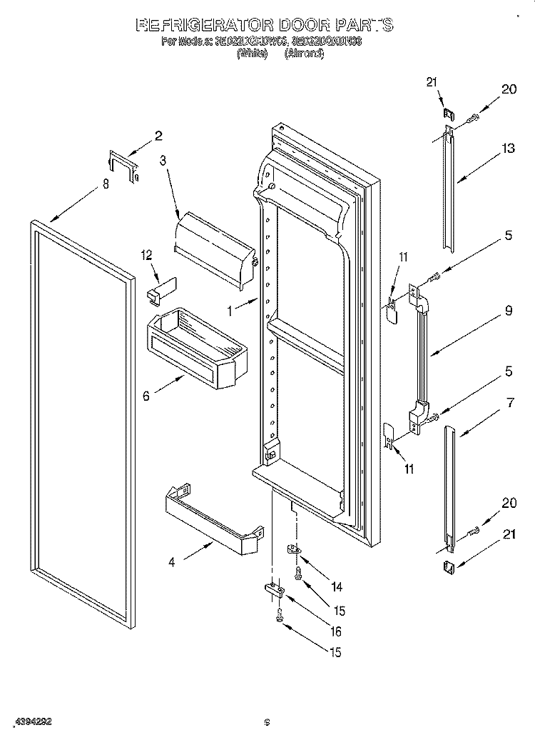 REFRIGERATOR DOOR Diagram and Parts List for 3ED22DQXDN03  Whirlpool Refrigerator