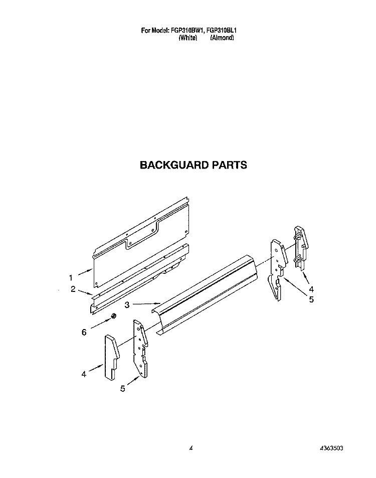 BACKGUARD Diagram and Parts List for FGP310BL1  Roper Range