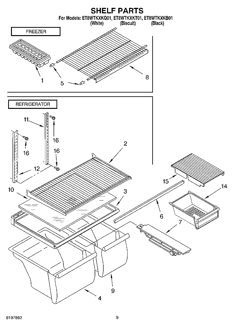 SHELF, OPTIONAL Diagram and Parts List for ET8WTKXKT01  Whirlpool Refrigerator