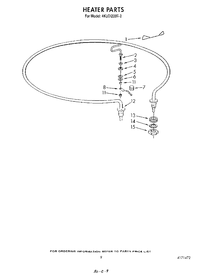 HEATER Diagram and Parts List for 4KUDI220T2  KitchenAid Dishwasher