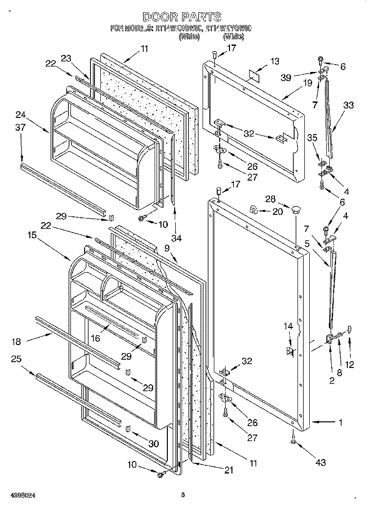 DOOR Diagram and Parts List for RT14WKYGW00  Roper Refrigerator