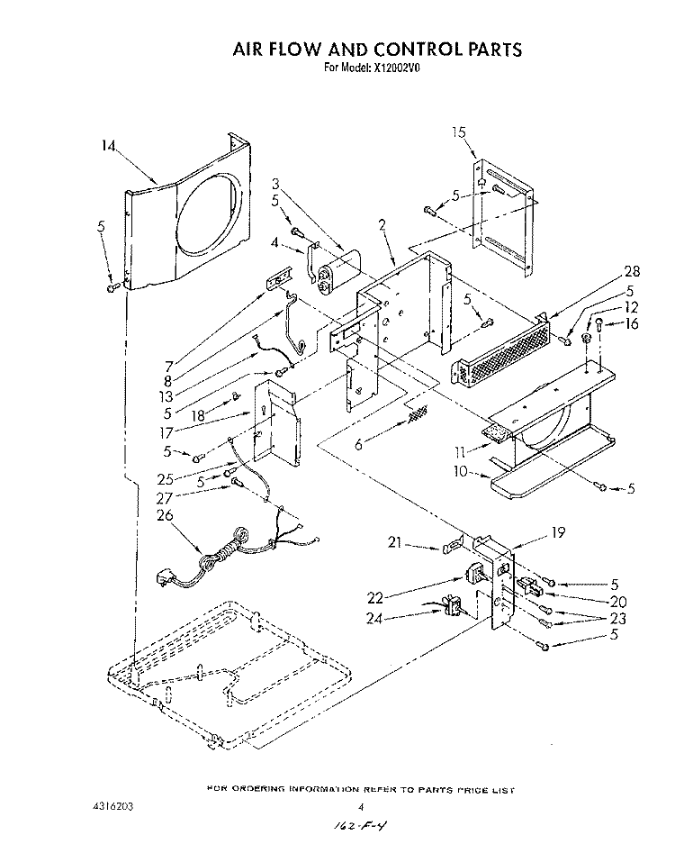 AIRFLOW AND CONTROL Diagram and Parts List for X12002V0  Roper Air Conditioner
