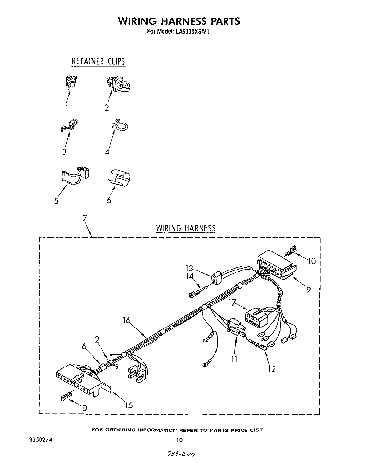 WIRING HARNESS Diagram and Parts List for LA5330XSW1  Whirlpool Washer
