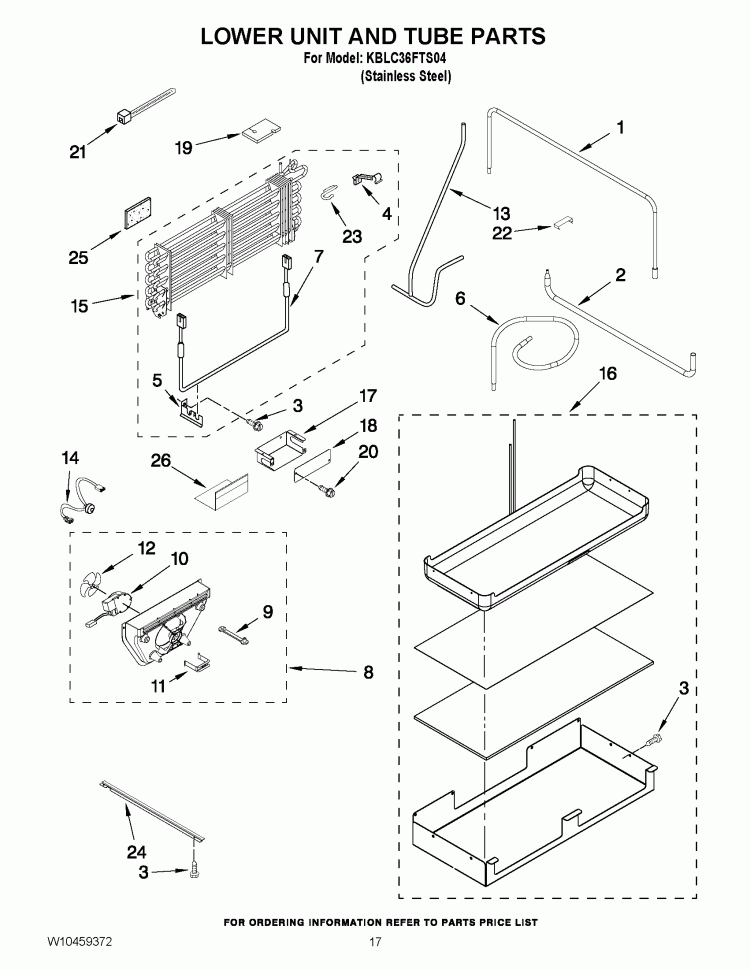 LOWER UNIT AND TUBE PARTS Diagram and Parts List for KBLC36FTS04  KitchenAid Refrigerator