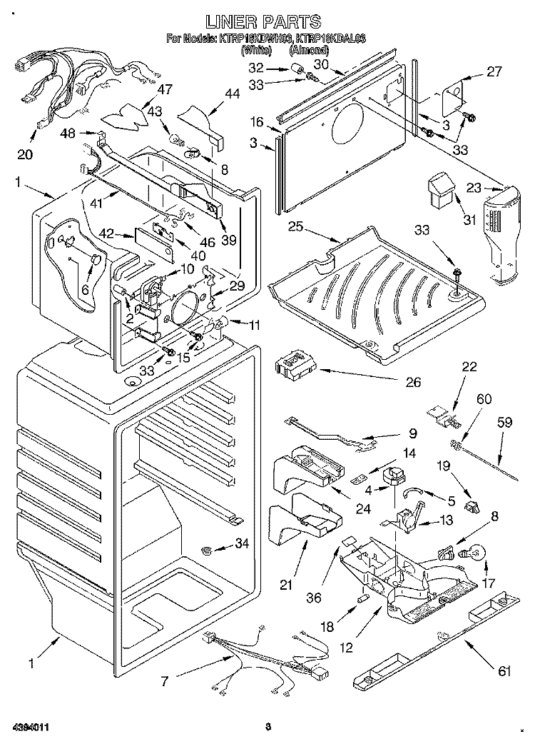 LINER Diagram and Parts List for KTRP18KDWH03  Whirlpool Refrigerator