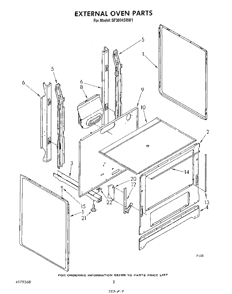 EXTERNAL OVEN Diagram and Parts List for SF3004SRW1  Whirlpool Range