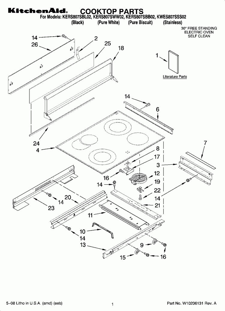 COOKTOP PARTS Diagram and Parts List for KERS807SBB02  KitchenAid Range