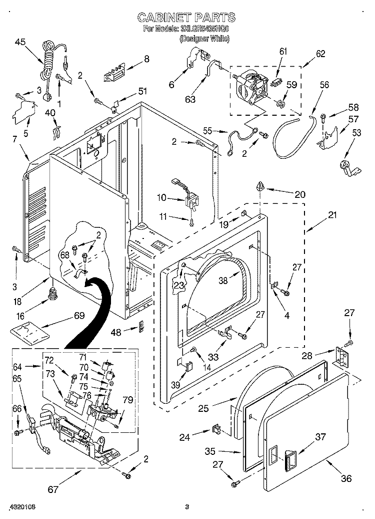 CABINET Diagram and Parts List for 3XLGR5435HQ0  Whirlpool Dryer