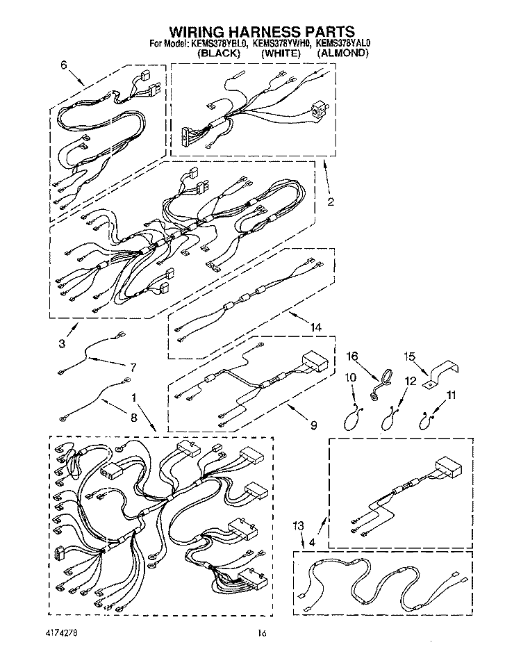 WIRING HARNESS Diagram and Parts List for KEMS378YBL0  KitchenAid Wall Oven