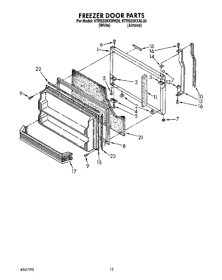 FREEZER DOOR Diagram and Parts List for KTRS22KXAL20  KitchenAid Refrigerator