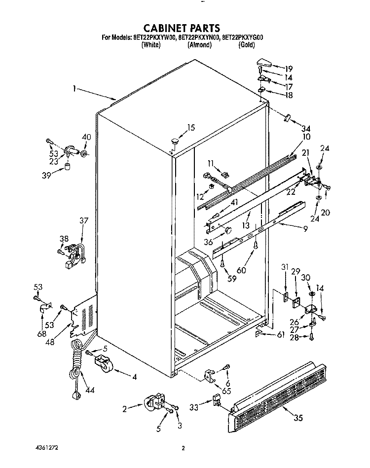 CABINET Diagram and Parts List for 8ET22PKXYN00  Whirlpool Refrigerator