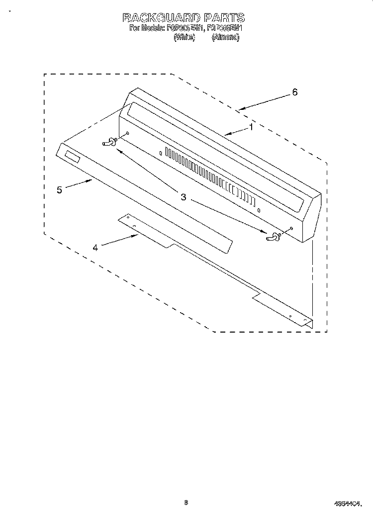 BACKGUARD Diagram and Parts List for FGP305EW1  Roper Range