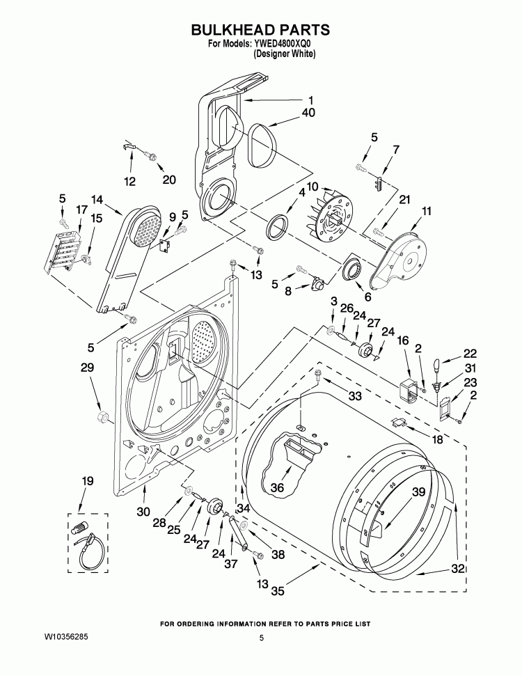 BULKHEAD PARTS Diagram and Parts List for YWED4800XQ0  Whirlpool Dryer