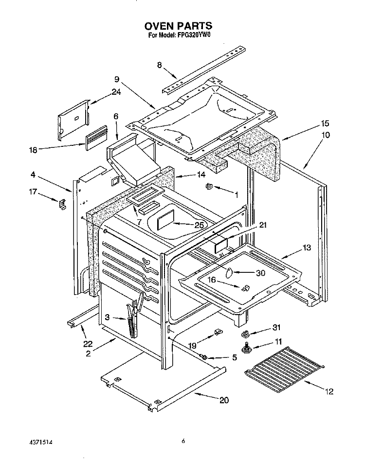 OVEN Diagram and Parts List for FGP320YL0  Roper Range