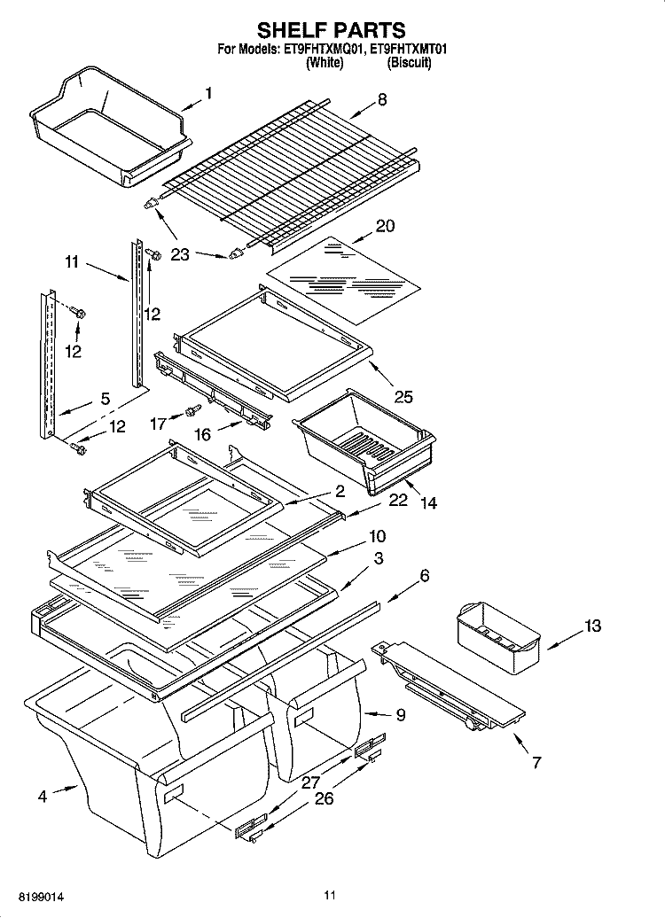 SHELF PARTS Diagram and Parts List for ET9FHTXMQ01  Whirlpool Refrigerator