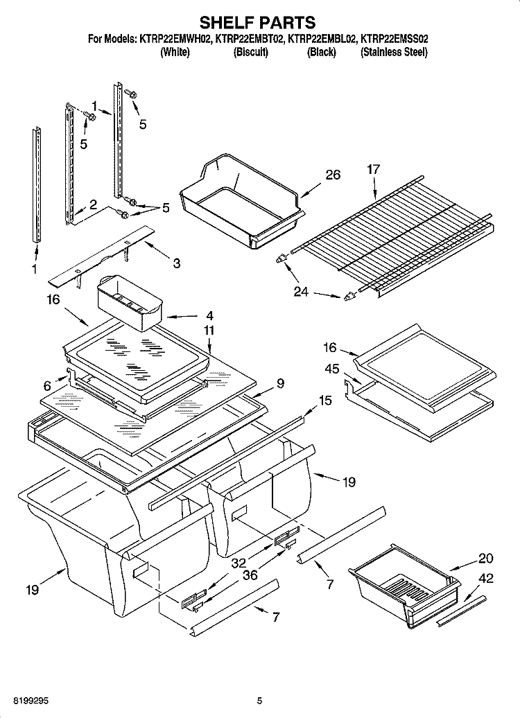 SHELF PARTS Diagram and Parts List for KTRP22EMWH02  KitchenAid Refrigerator