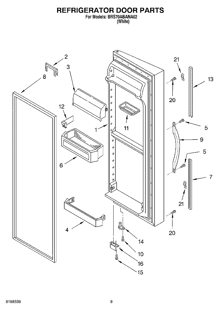 REFRIGERATOR DOOR PARTS Diagram and Parts List for BRS70ABANA02  Whirlpool Refrigerator