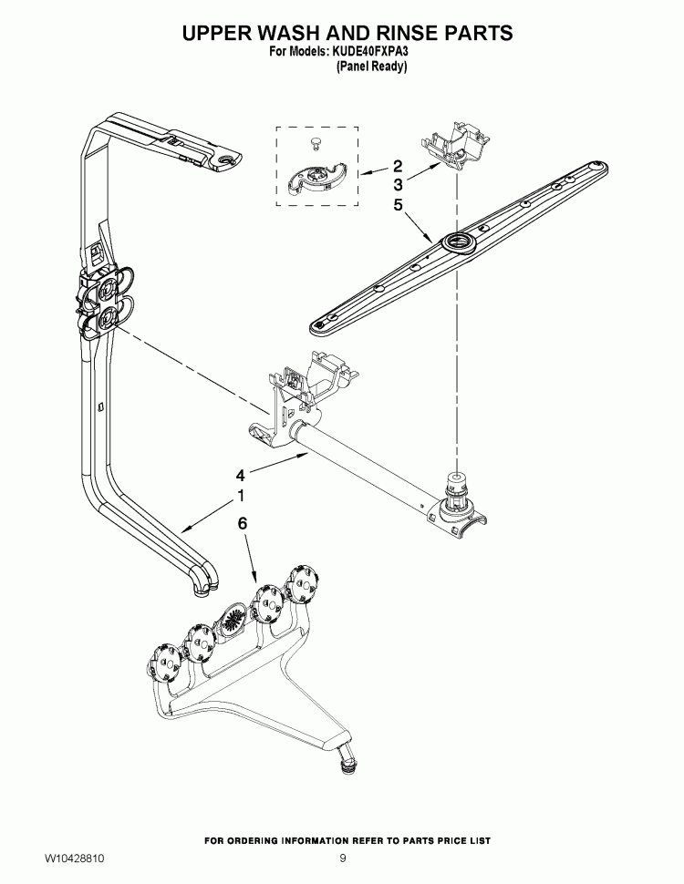 UPPER WASH AND RINSE PARTS Diagram and Parts List for KUDE40FXPA3  KitchenAid Dishwasher