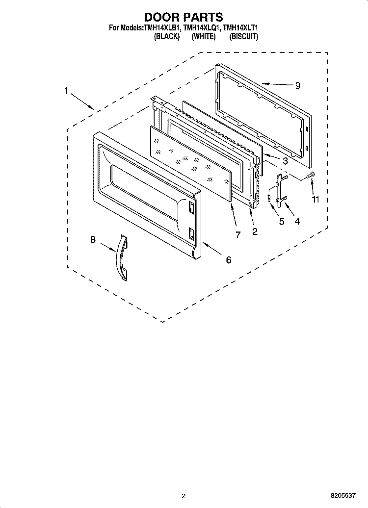 DOOR PARTS Diagram and Parts List for TMH14XLQ1  Estate Microwave