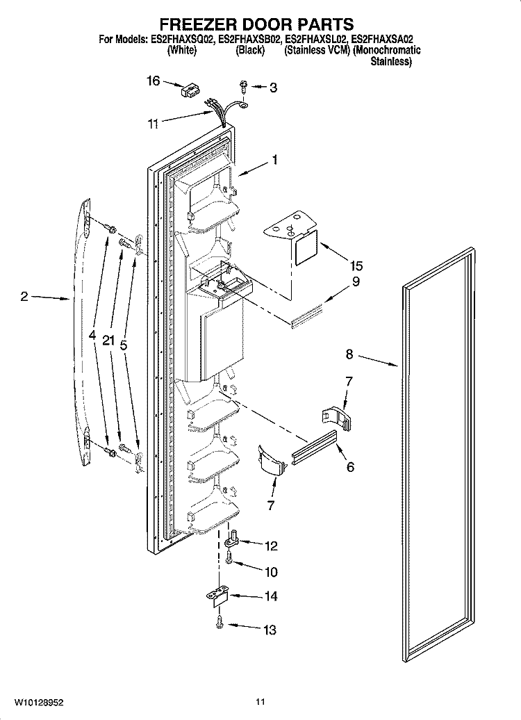 FREEZER DOOR PARTS Diagram and Parts List for ES2FHAXSA02  Whirlpool Refrigerator