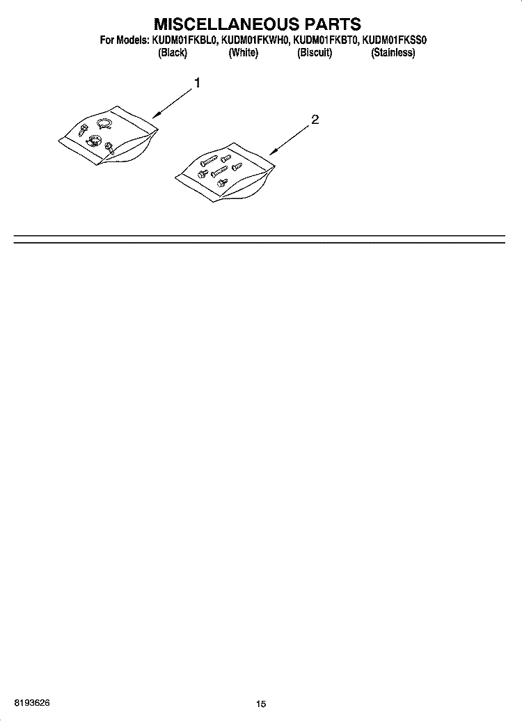 MISCELLANEOUS PARTS OPTIONAL PARTS (NOT INCLUDED) Diagram and Parts List for KUDM01FKSS0  KitchenAid Dishwasher