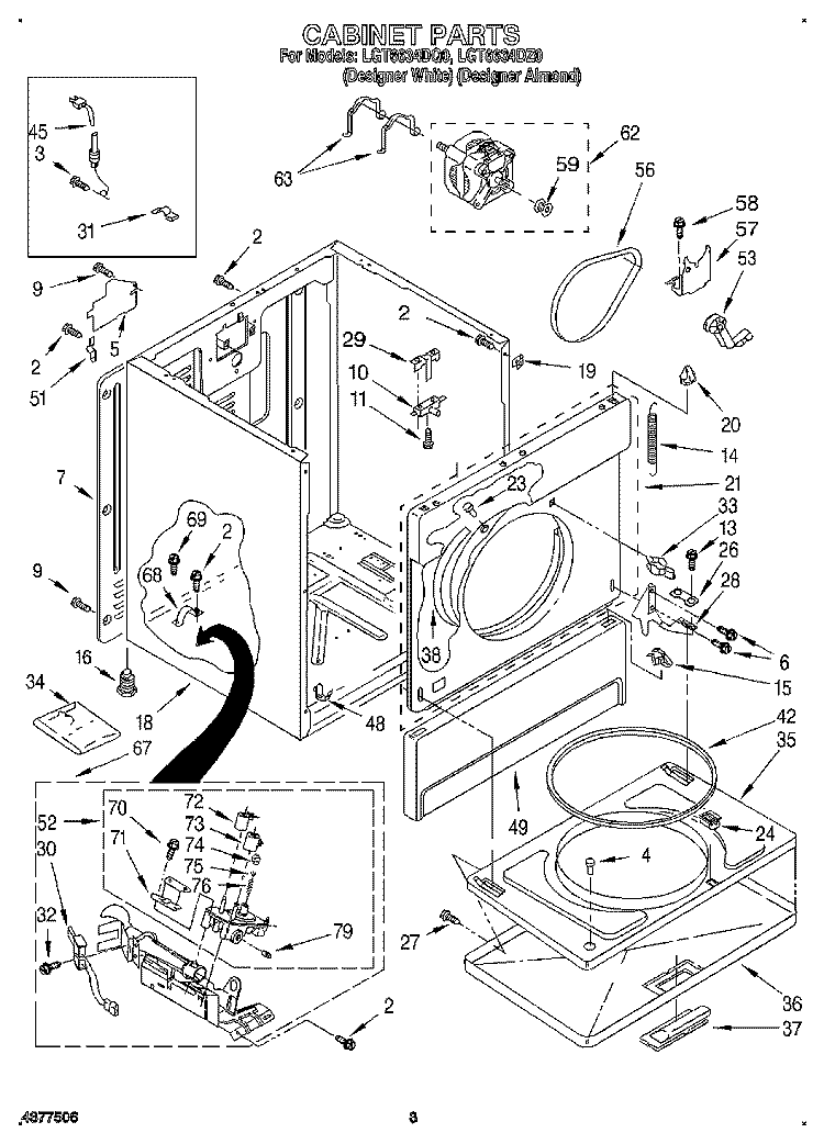 CABINET Diagram and Parts List for LGT6634DZ0  Whirlpool Dryer