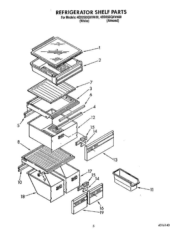 REFRIGERATOR SHELF Diagram and Parts List for 4ED25DQXVN00  Whirlpool Refrigerator