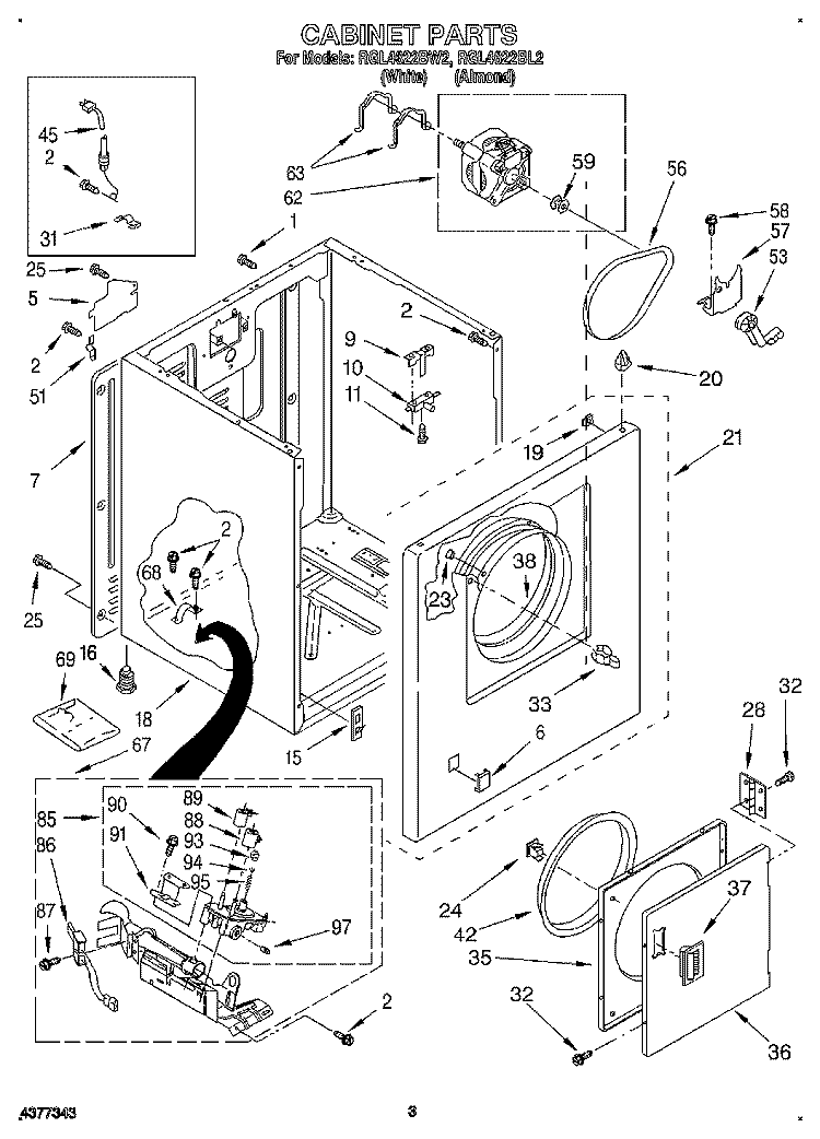 CABINET Diagram and Parts List for RGL4622BL2  Roper Dryer