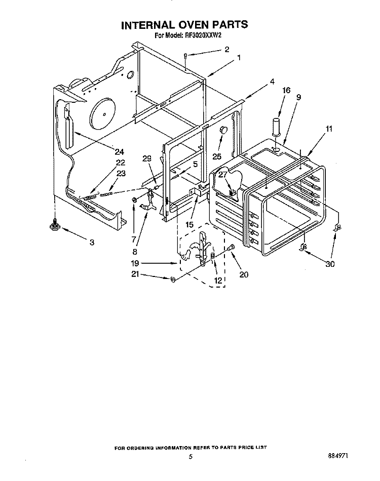 INTERNAL OVEN Diagram and Parts List for RF3020XXW2  Whirlpool Range