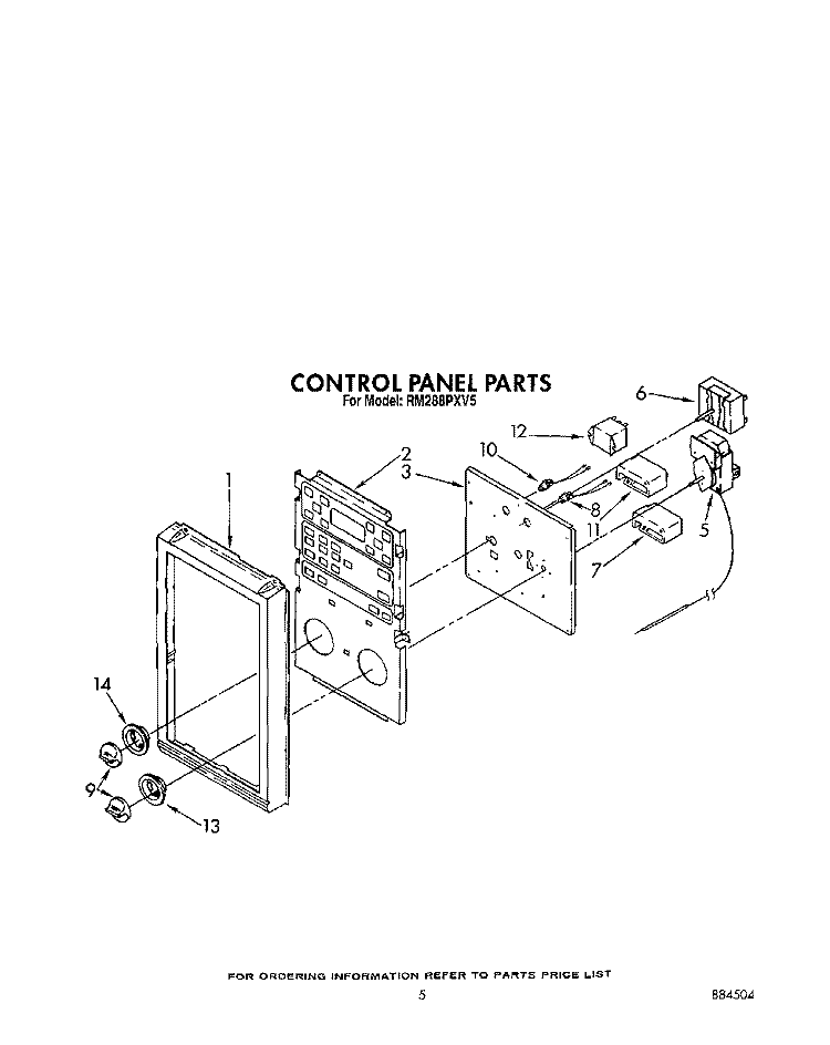 CONTROL PANEL Diagram and Parts List for RM288PXV5  Whirlpool Microwave Oven Combo