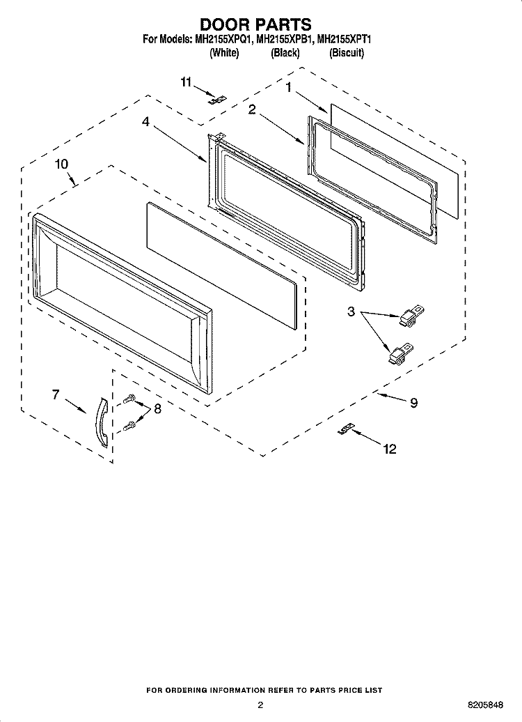 DOOR PARTS Diagram and Parts List for MH2155XPT1  Whirlpool Microwave