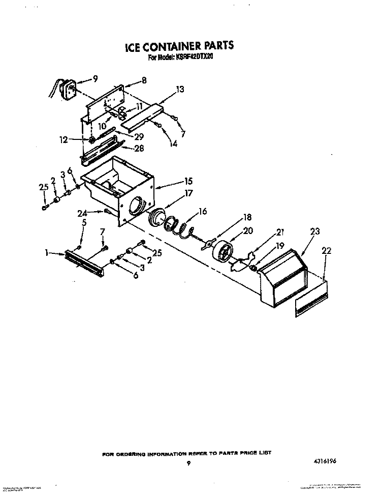 ICE CONTAINER Diagram and Parts List for KSRF42DTX20  KitchenAid Refrigerator