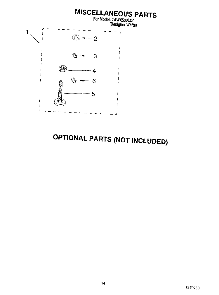 MISCELLANEOUS, OPTIONAL Diagram and Parts List for TAWX500LQ0  Estate Washer