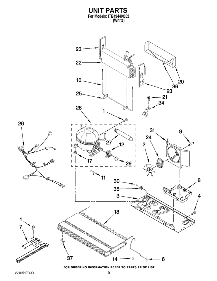 UNIT PARTS Diagram and Parts List for ITB19440Q02  Inglis Refrigerator