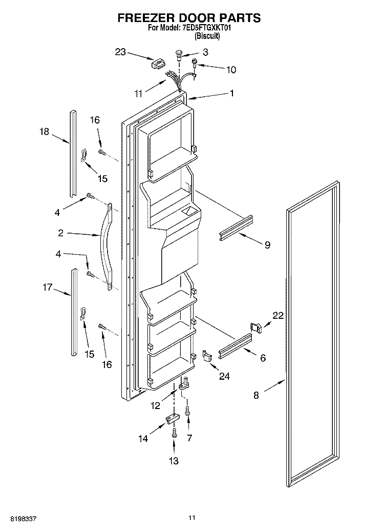 FREEZER DOOR Diagram and Parts List for 7ED5FTGXKT01  Whirlpool Refrigerator