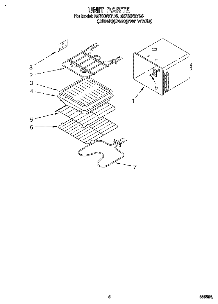UNIT Diagram and Parts List for RB760PXYB6  Whirlpool Wall Oven
