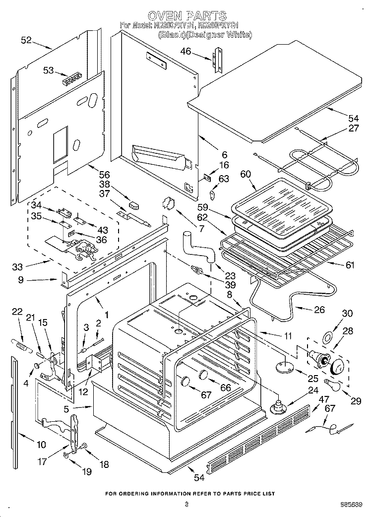 OVEN Diagram and Parts List for RB260PXYB1  Whirlpool Wall Oven