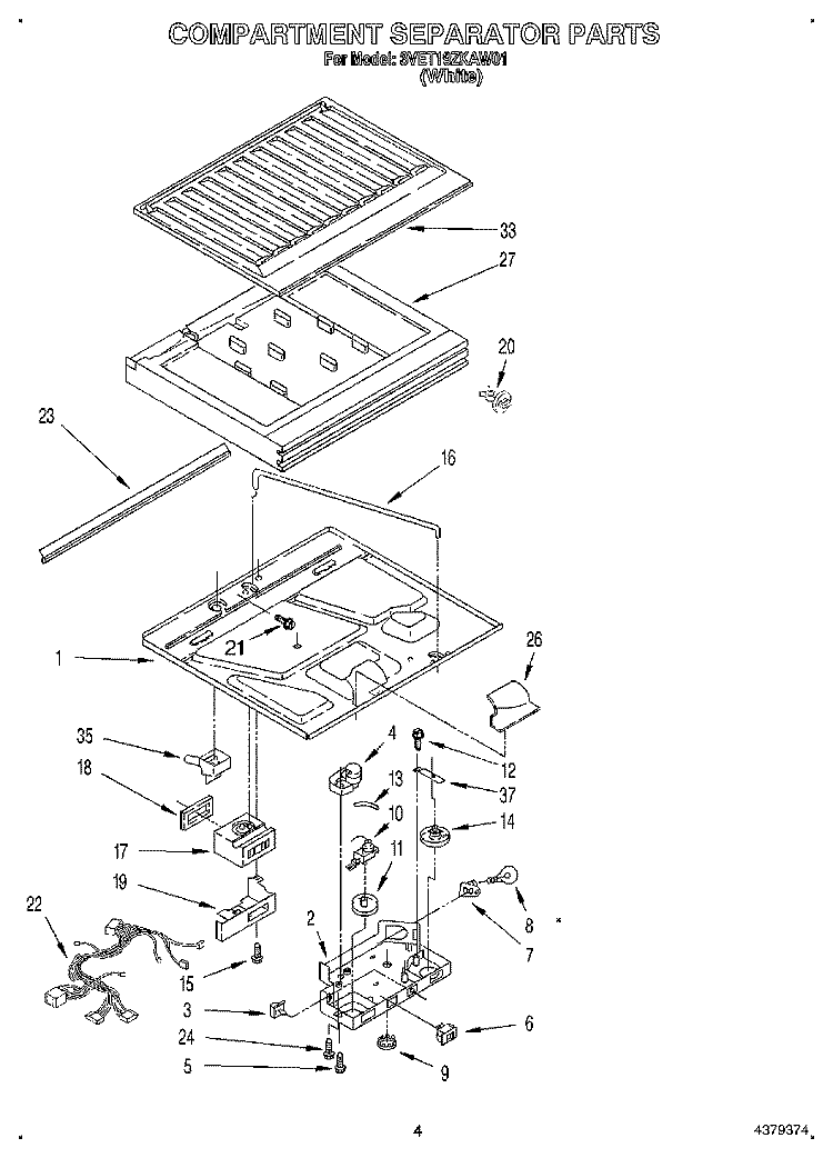 COMPARTMENT SEPARATOR Diagram and Parts List for 3VET19ZKAW01  Whirlpool Refrigerator