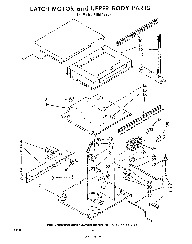 LATCH MOTOR AND UPPER BODY Diagram and Parts List for RHM1870P  Whirlpool Microwave Oven Combo